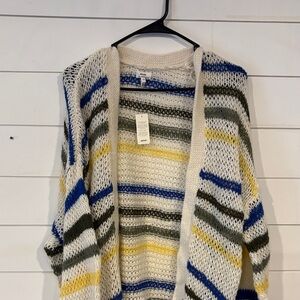 Aerie Cozy Striped Open-Front Cardigan